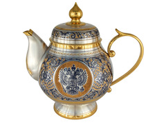 Серебряный чайник с Гербом РФ и позолотой